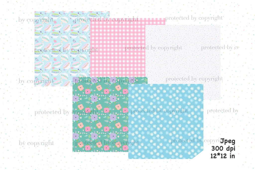 Books Tea Digital Paper | Spring Seamless Patterns Set - So Fontsy