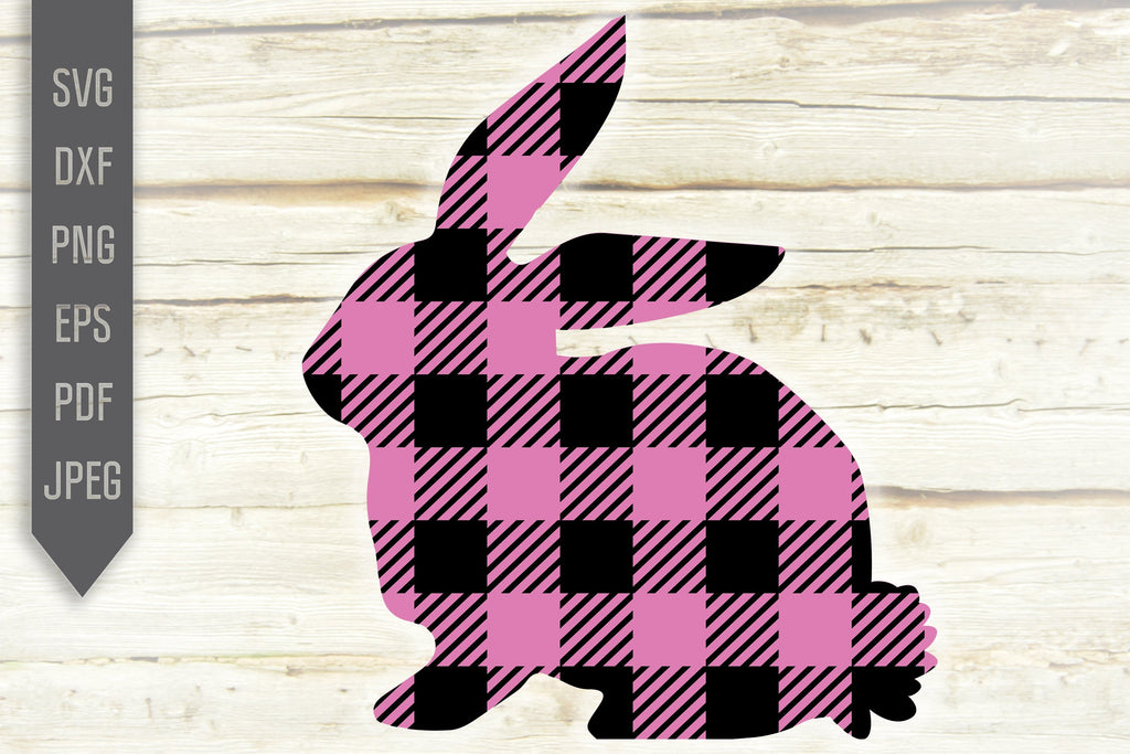 Buffalo Plaid Easter Bunny Svg. Bunny Silhouette Svg. Easter Svg. Pink ...