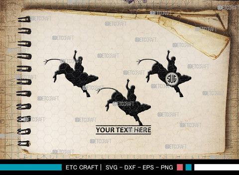 Bull Rider Monogram, Bull Rider Silhouette, Bull Svg, Rodeo Svg, Sports svg, Steer Riding Svg, Cowboy Svg, SB00109 SVG ETC Craft