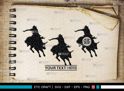 Bull Rider Monogram, Bull Rider Silhouette, Bull Svg, Rodeo Svg, Sports svg, Steer Riding Svg, Cowboy Svg, SB00109 SVG ETC Craft