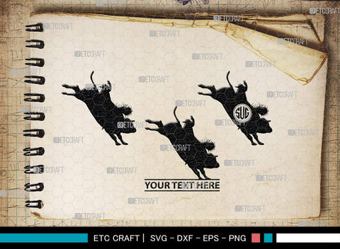 Bull Rider Monogram, Bull Rider Silhouette, Bull Svg, Rodeo Svg, Sports svg, Steer Riding Svg, Cowboy Svg, SB00109 SVG ETC Craft