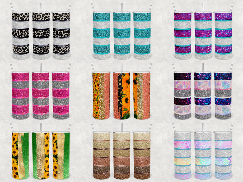 Bundle faux glitter Tumbler Design 20oz skinny tumbler wrap - So Fontsy