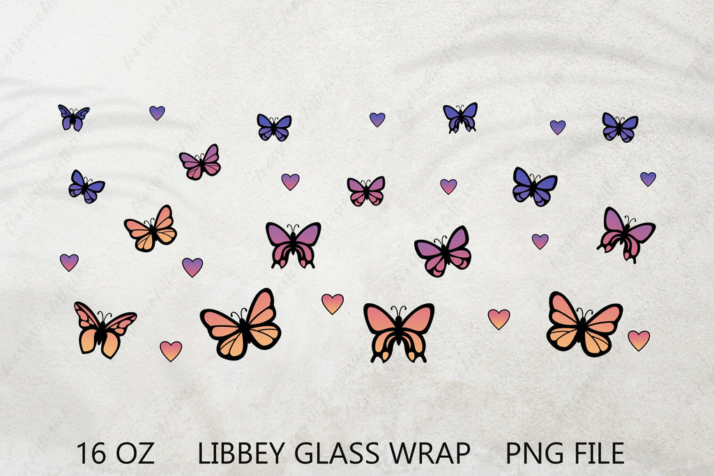 Butterfly 16oz Glass Can Wrap Sublimation Design