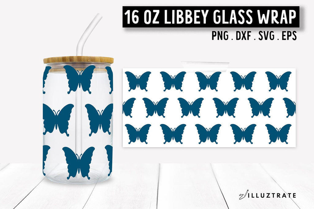 Butterfly Pattern Libbey Can Glass SVG | 16oz Butterfly Wrap - So Fontsy