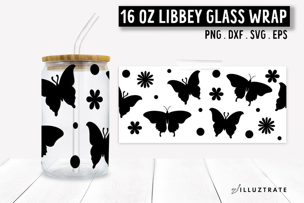 Butterfly Pattern Libbey Can Glass SVG | 16oz Butterfly Wrap - So Fontsy