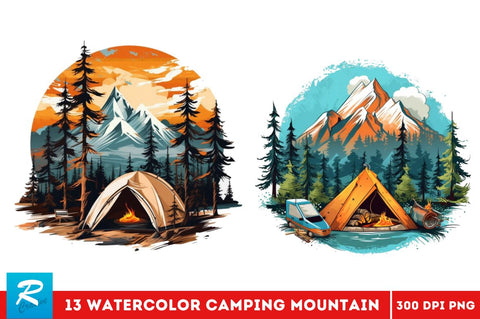 Camping Mountain Clipart Bundle Sublimation Regulrcrative