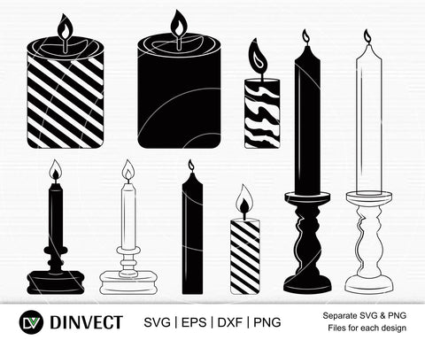 Candle svg, Candle SVG Bundle, Candle clipart, Candle Silhouette, Candle Vector, Candle Cricut Files, svg, eps, dxf, png SVG Dinvect 
