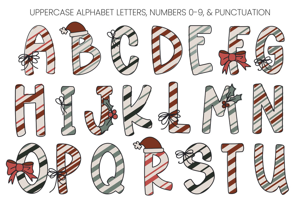 Candy Cane Alphabet, Christmas Lettering, Holiday Doodle Font - So Fontsy