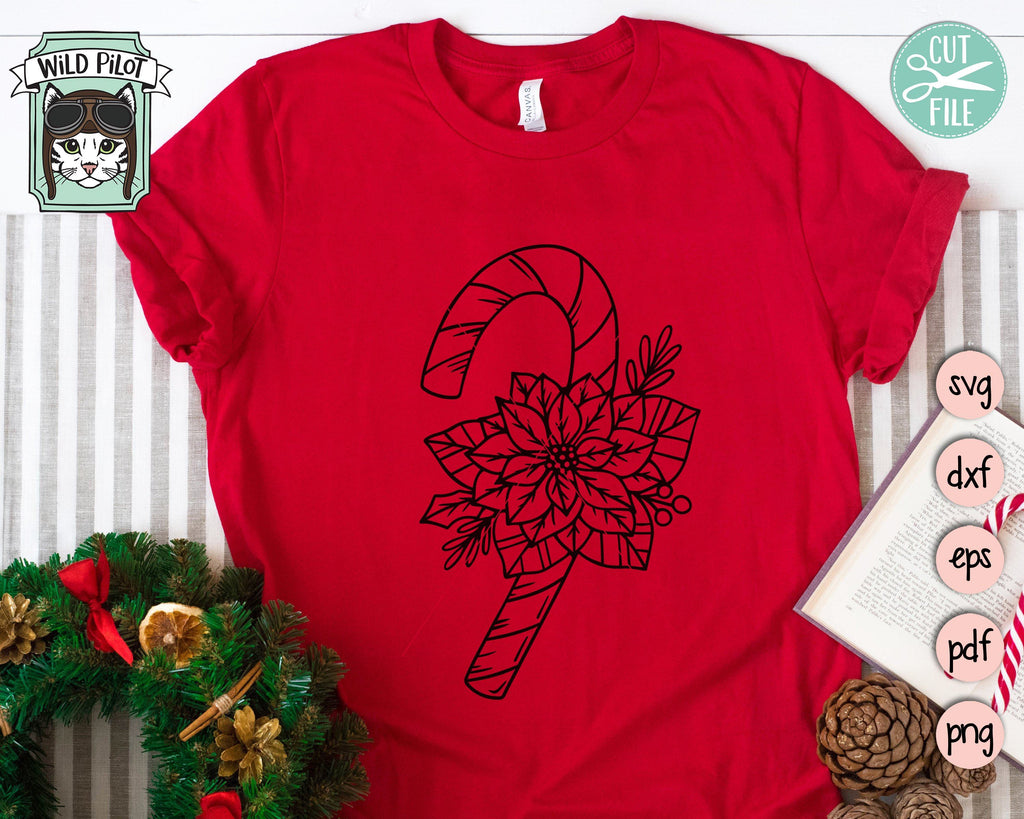 Christmas Candy Cane Poinsettia SVG Cut File - So Fontsy