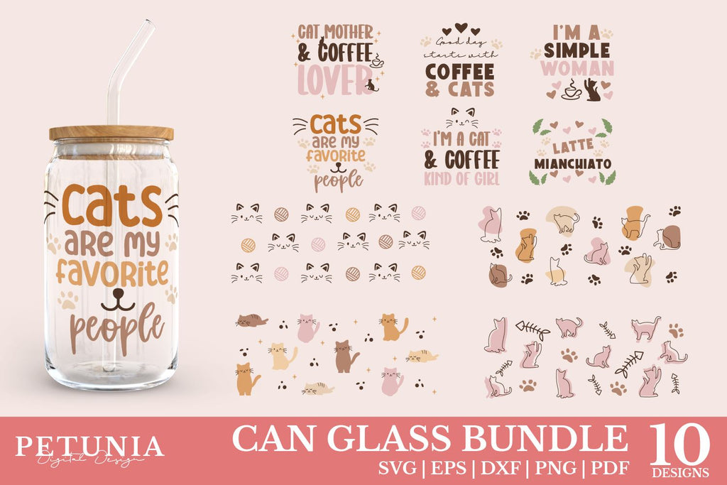 Cat Can Glass SVG Bundle | Cat Lover SVG Bundle - So Fontsy