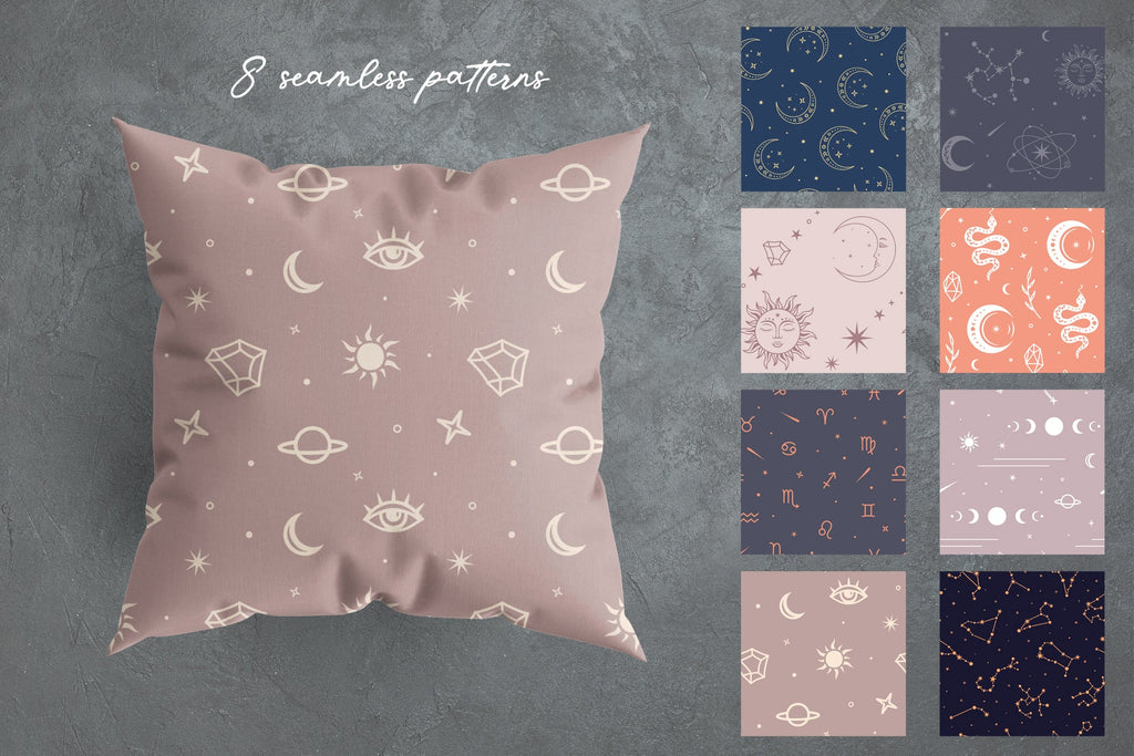 Celestial Digital Papers, boho seamless pattern backgrounds - So Fontsy