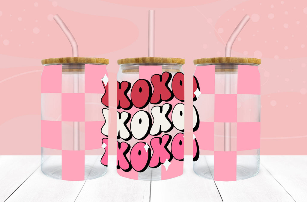 Checkered XOXO SVG PNG 16 oz Libbey Glass Can Wrap - So Fontsy
