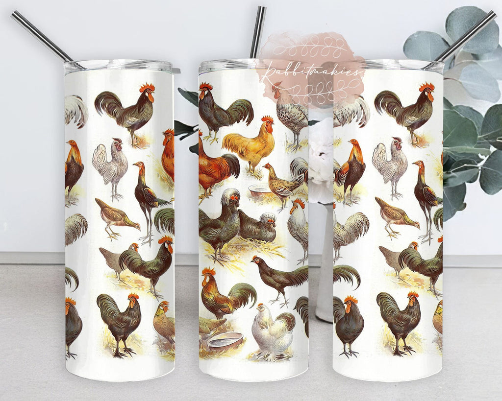 Barnyard Series Chicken, Cow, Sheep, Pig, Ostrich on Cow Print 20 oz  Stainless Steel Skinny Tumbler Sublimation Hot Cold Coffee Soda