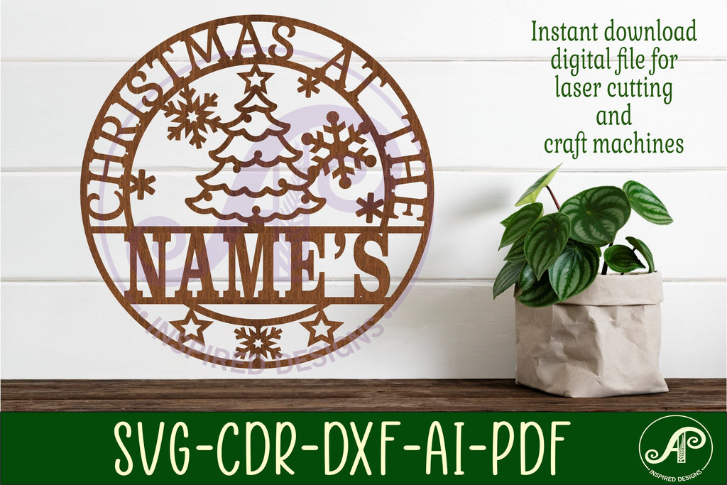 Christmas at the tree Name sign svg laser cut So Fontsy