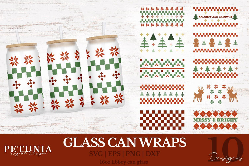 Christmas Can Glass | 16oz Libbey Can Glass Wrap SVG Bundle - So Fontsy