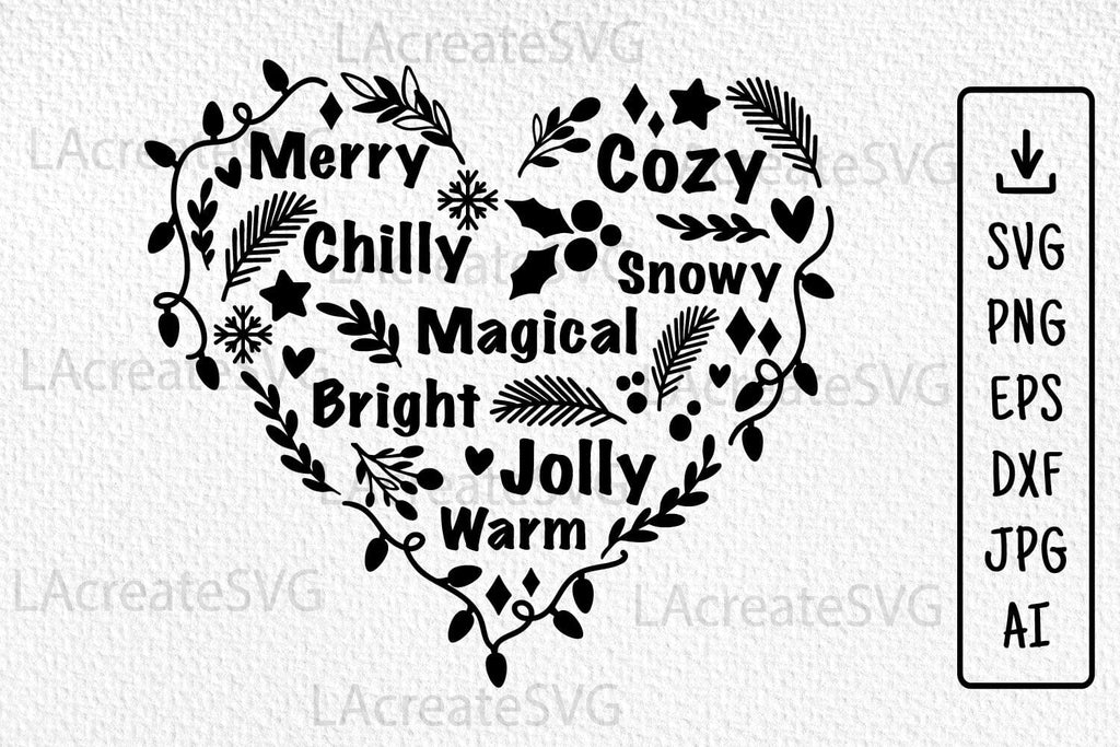 Christmas decor Cut file Heart Merry Bright Svg Cricut file - So Fontsy
