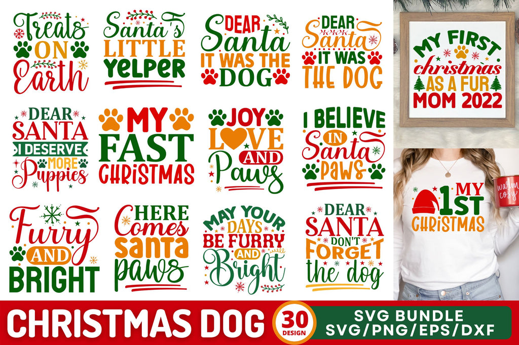 Christmas Pet Ornaments Bundle, Merry Woofmas, Santa Paws