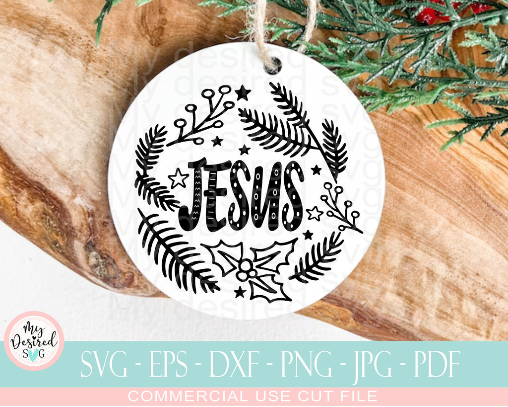 Christmas Ornament Jesus SVG, Family Blessed - So Fontsy