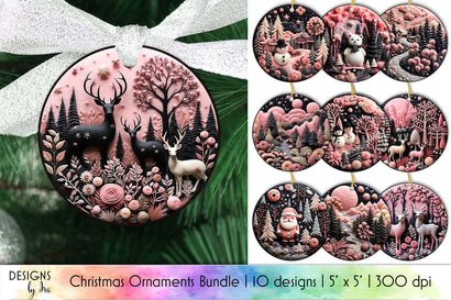 Christmas Ornaments Bundle, Felted Fabric and Embroidery Sublimation Designs by Ira 