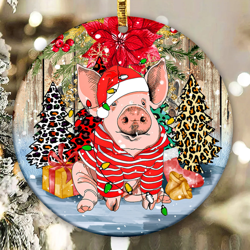 Christmas Pigs Ornament Png, Round Christmas Ornament, PNG Instant