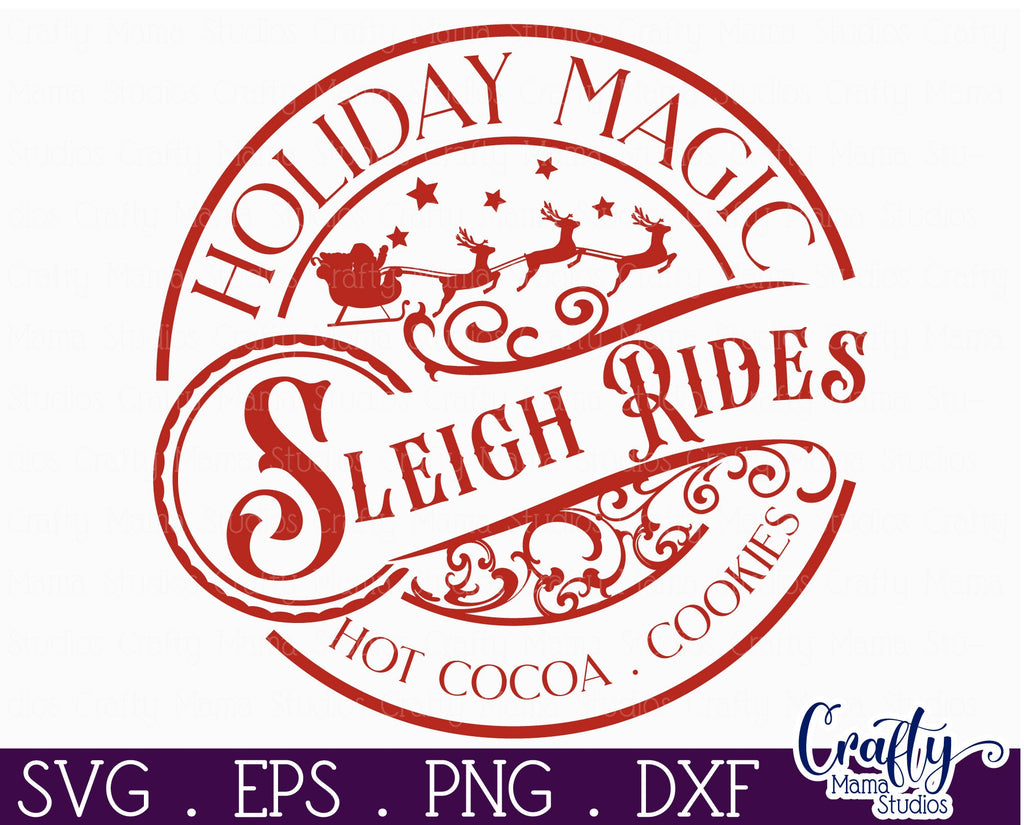 Christmas Round Sign Svg, Sleigh Rides Door Hanger So Fontsy