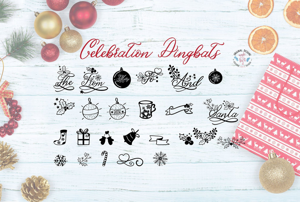 Christmas Script and Celebrations Dingbat Font Duo - So Fontsy