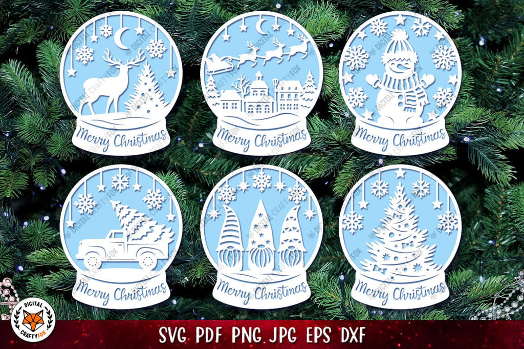Christmas Snow Globe Bundle SVG | Christmas Paper Cut SVG - So Fontsy