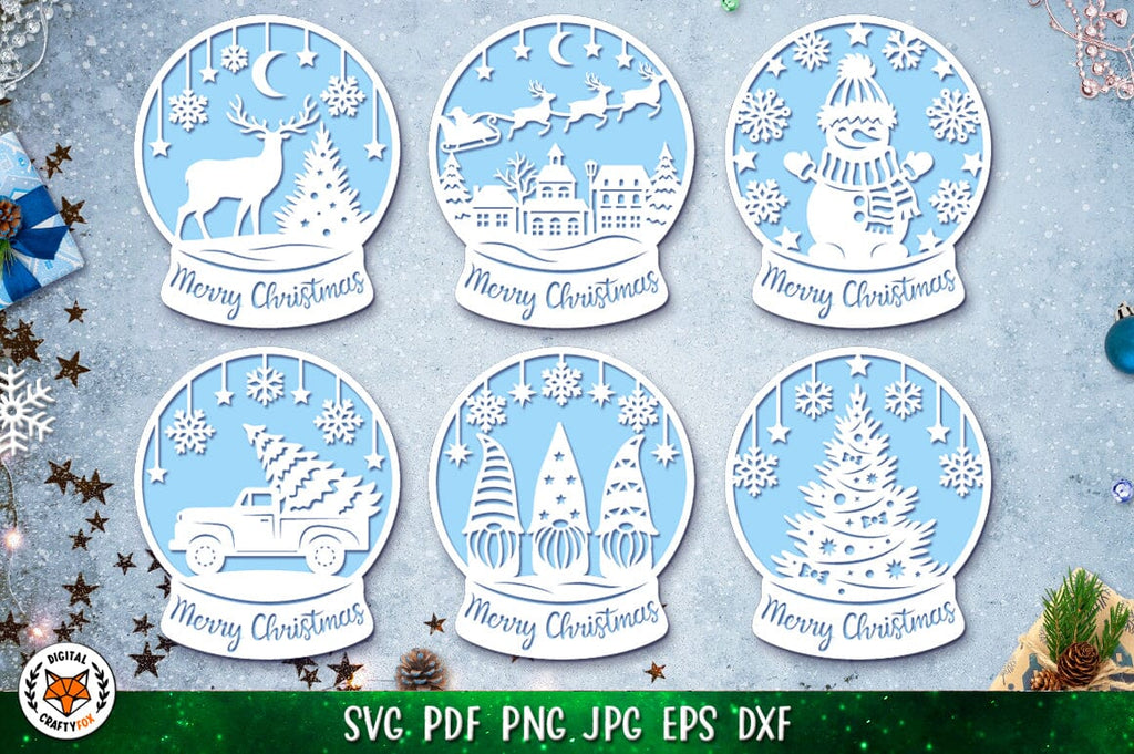 Christmas Snow Globe Bundle SVG | Christmas Paper Cut SVG - So Fontsy
