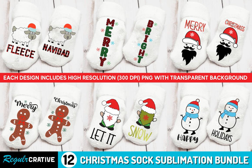 Fleece Navidad Sublimation Socks  Christmas Sock Sublimation - So Fontsy
