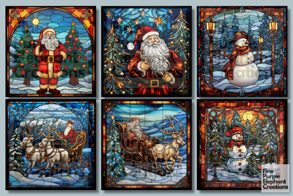Winter Stained Glass  Holiday Background - So Fontsy