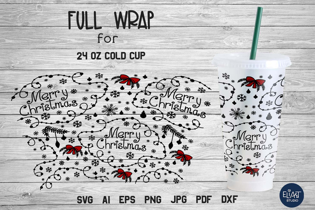 Cold Cup Wrap SVG Christmas, Full Cup Wrap SVG no Hole, 24 OZ Cup Wrap.