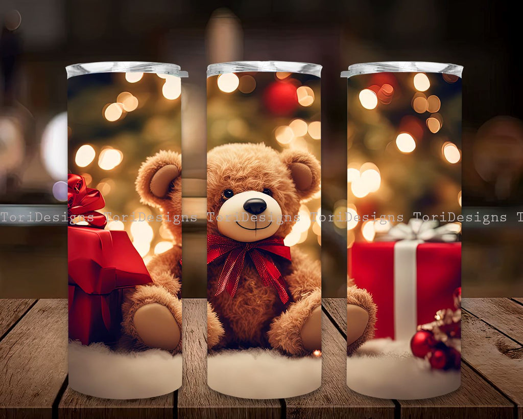 Christmas Teddy Bear 20 oz Skinny Tumbler Sublimation Design, Instant ...