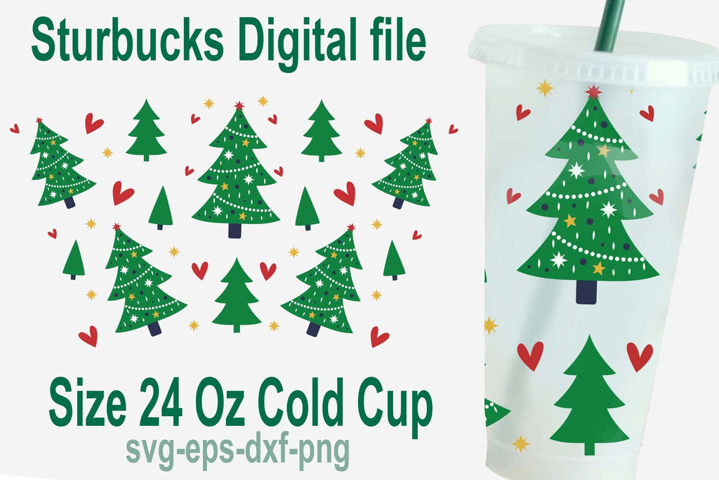 Christmas Tree Starbucks SVG - Winter Starbucks Hot Cup SVG 16 Oz