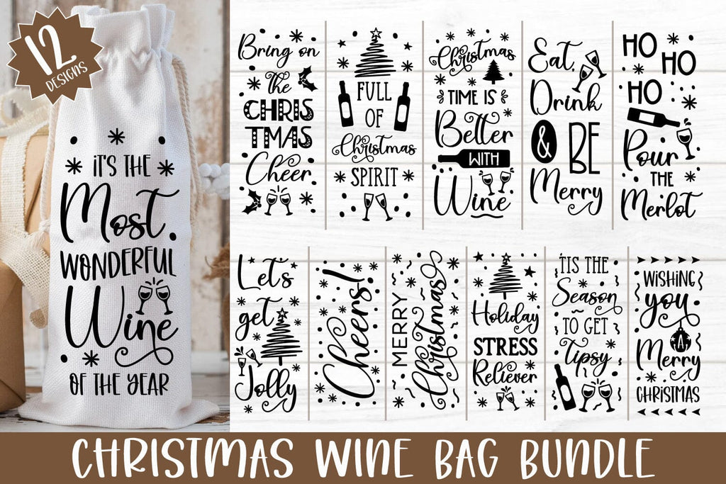 Christmas Wine Bag SVG Bundle with 12 Designs - So Fontsy