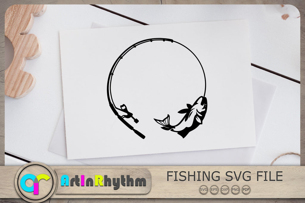 Fishi on Hook, Circle Monogram Frame, Fishing, - free svg file for