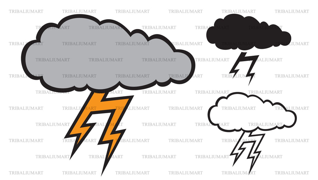 Cloud and lightning bolt icon. Cut files for Cricut. Clip Art (eps, svg ...