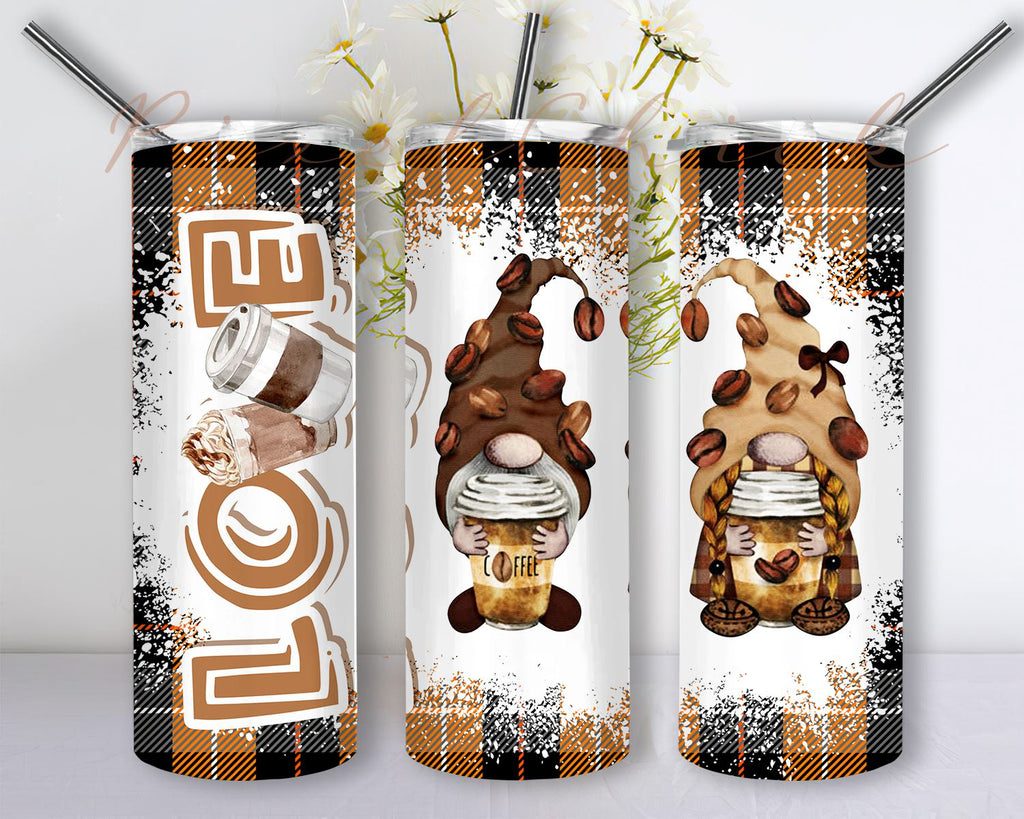 20 oz Skinny Sublimation Coffee Gnome Tumbler Wrap PNG, Coffee