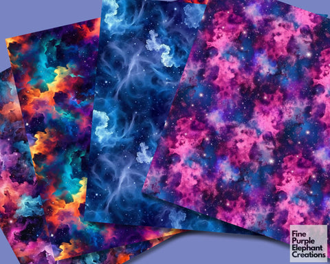 Colorful Galaxy Digital Paper | Vibrant Cosmic Scrapbook Digital Pattern Fine Purple Elephant Creations 