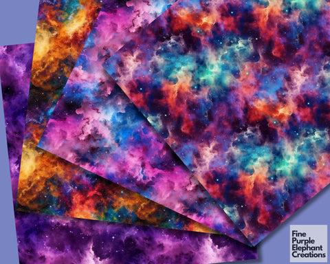 Colorful Galaxy Digital Paper | Vibrant Cosmic Scrapbook Digital Pattern Fine Purple Elephant Creations 