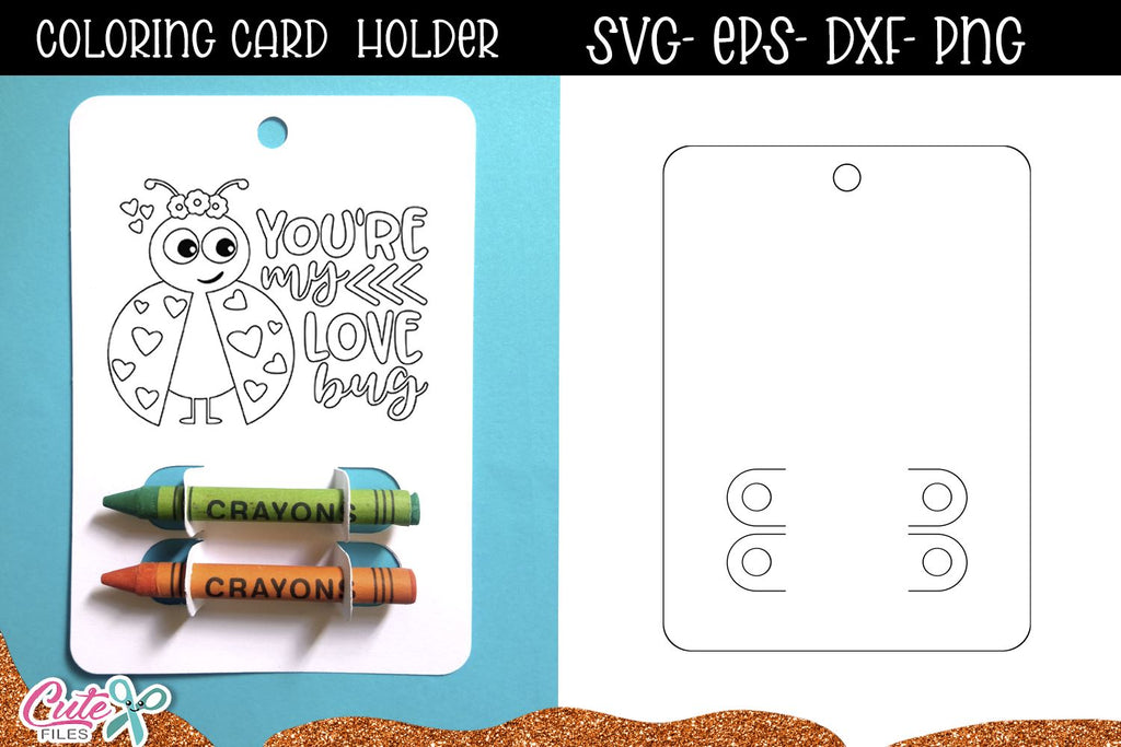 DIY Kids Coloring Card Crayon Holder Template Cut File