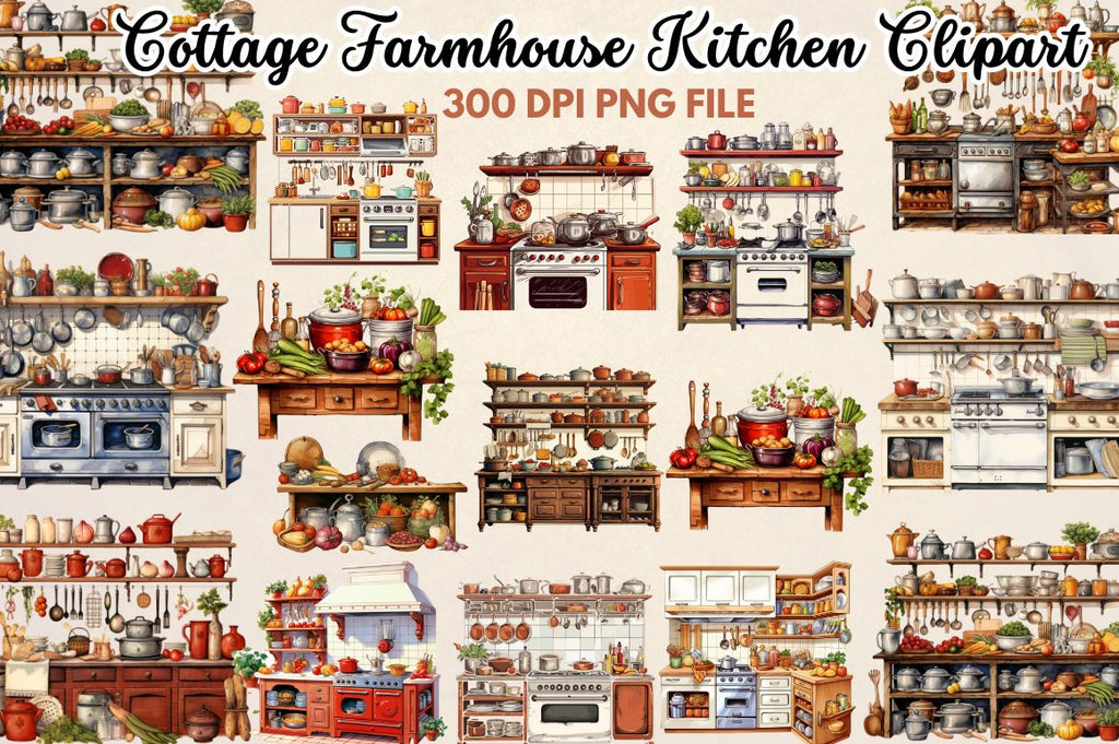Cottage Farmhouse Kitchen Clipart - So Fontsy