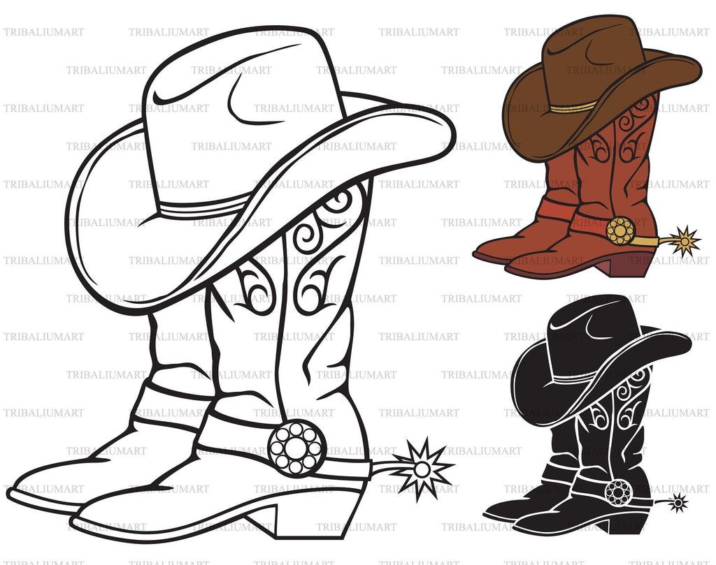 cowboy boots and hat coloring page