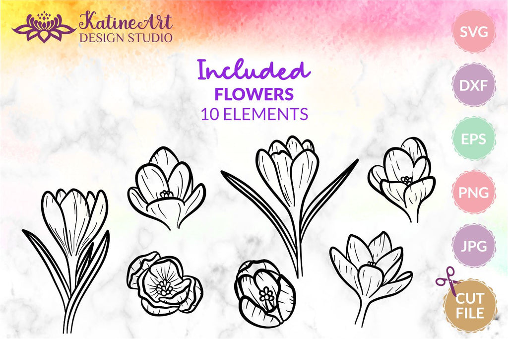 Crocus SVG, Flower Bundle SVG, Floral SVG Bundle, Hand Drawn Flowers