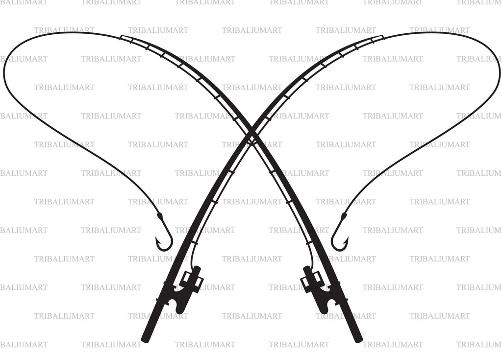 Crossed Fishing Rods. Cut files for Cricut. Clip Art silhouettes (eps, svg, pdf, png, dxf, jpeg)