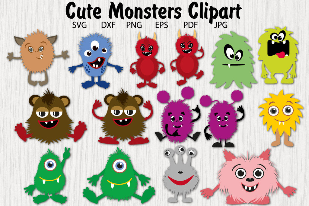 Cute Monsters Vector Clipart, Furry Monsters PNG - So Fontsy