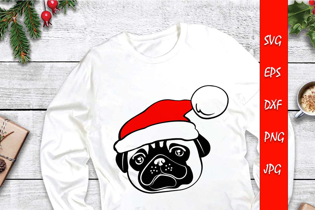 Cute SVG Pug Dog With Christmas Santa Hat File - So Fontsy