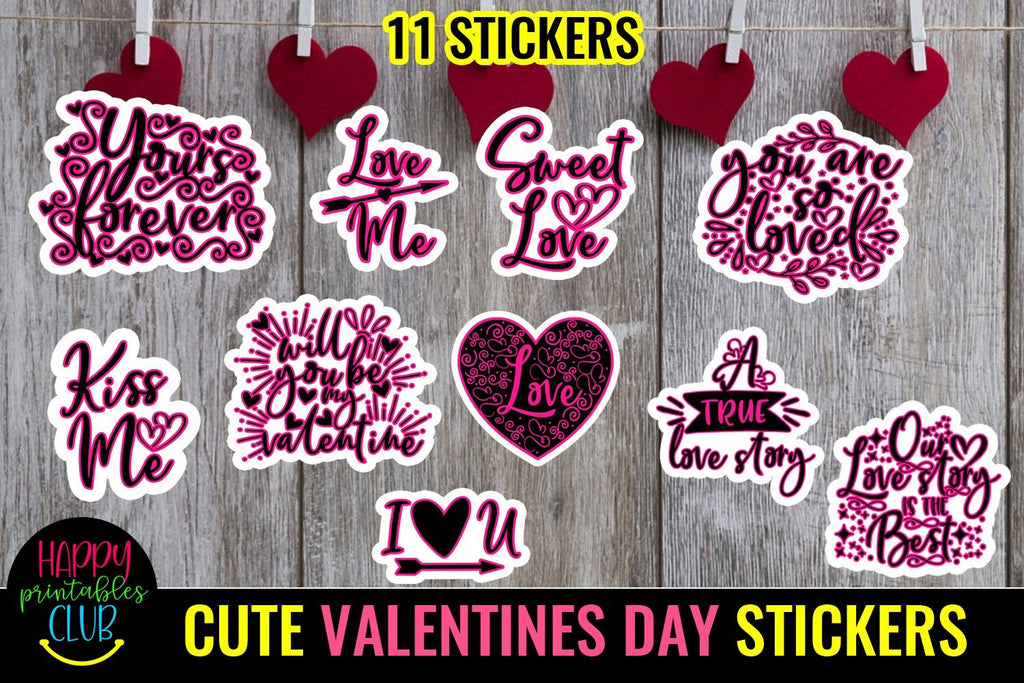 Heart Sticker Bundle  24 Printable Heart Stickers - So Fontsy