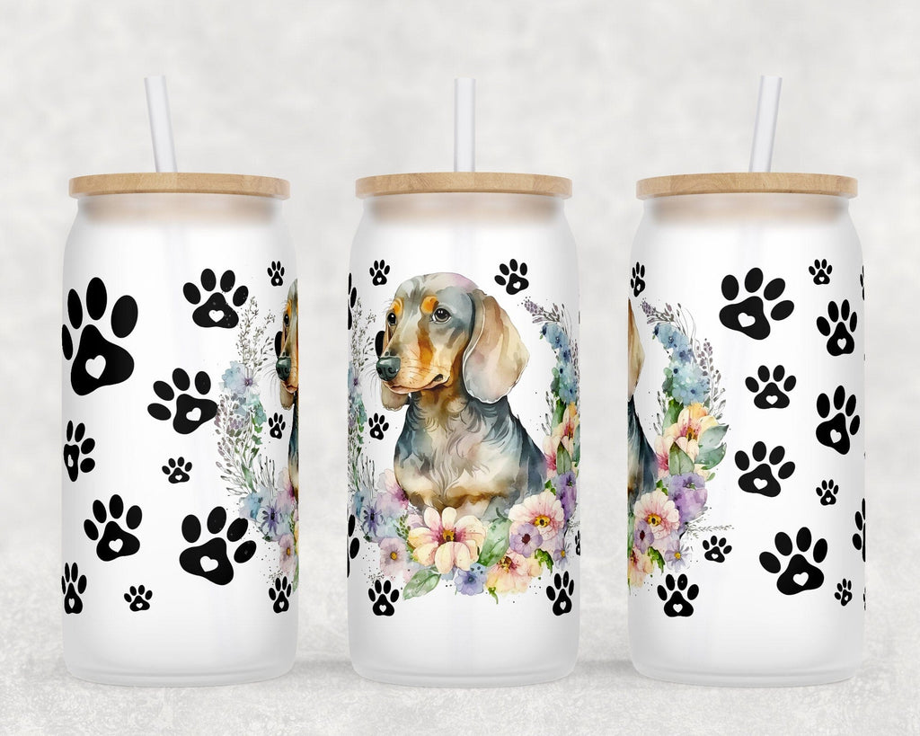 Dachshund Libbey Glass Can Wraps, 16 Oz Glass Can Sublimation Designs 