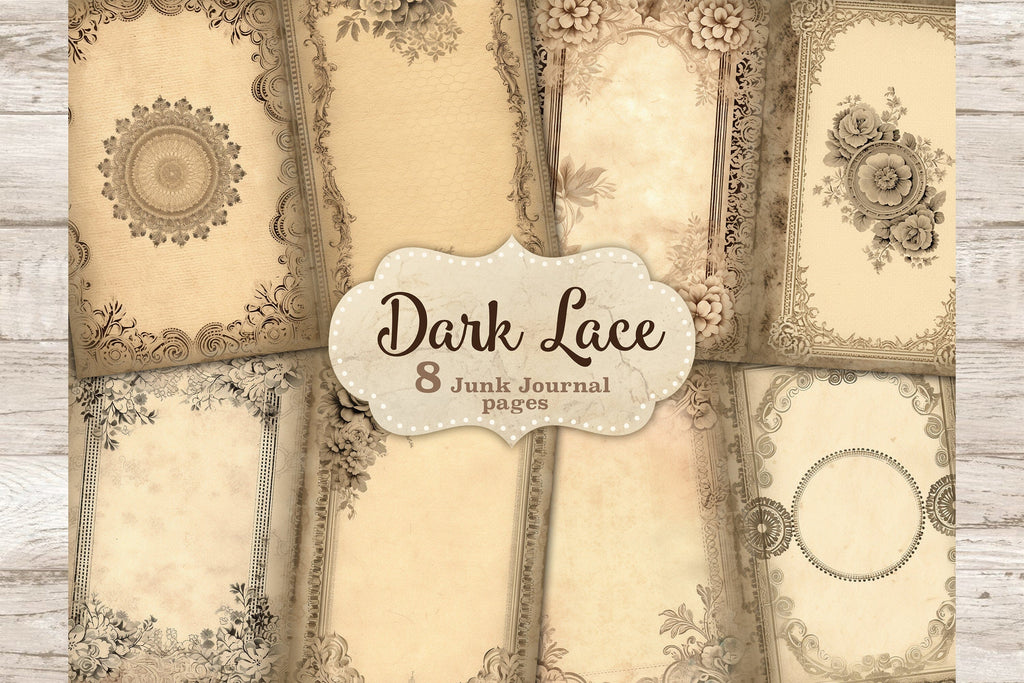 Dark Lace Junk Journal Kit | Framed Collage Sheets - So Fontsy
