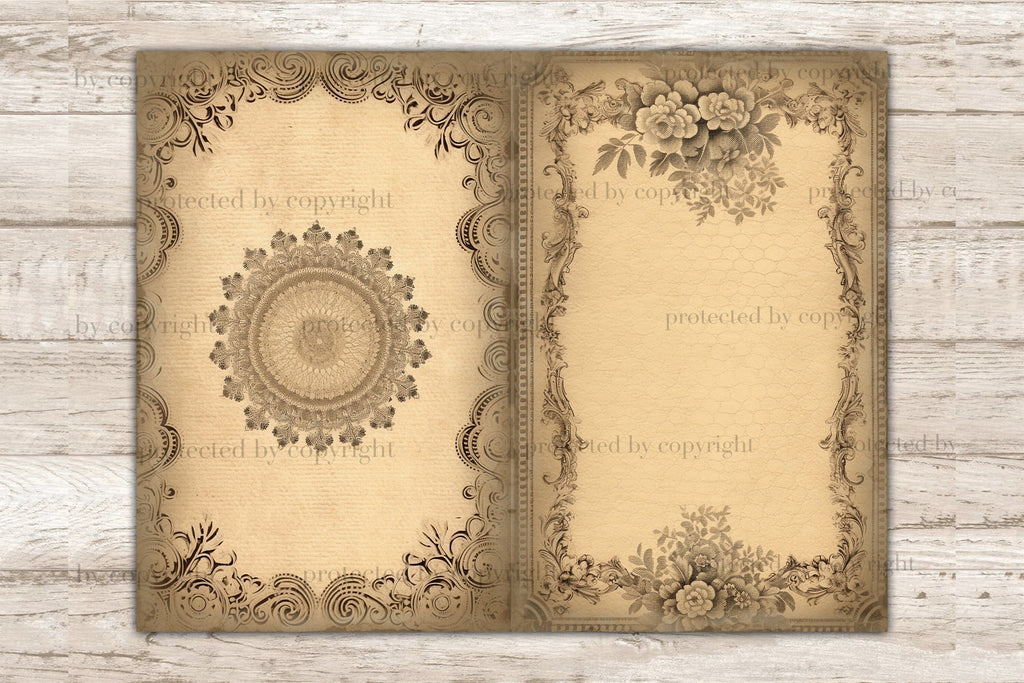 Dark Lace Junk Journal Kit | Framed Collage Sheets - So Fontsy